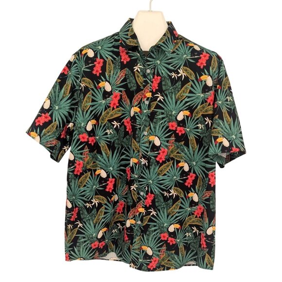Tropical Toucan Hawaiian Shirt Men Size XXL Button Up Floral Aloha Print Coastal - Picture 1 of 7